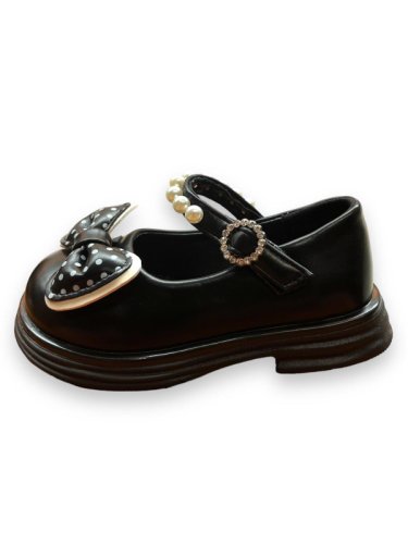Pantofi de fete cu perle și fundița negru
