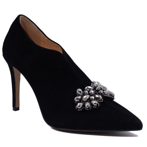 Pantofi eleganti dama, beatrixx, din piele naturala velour, culoare negru