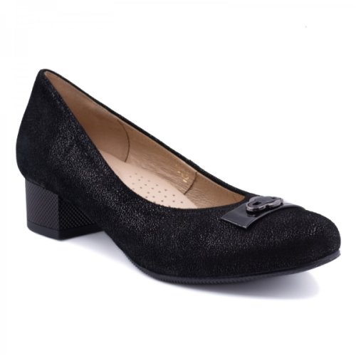 Pantofi eleganti dama, beatrixx, din piele naturala velour imprimat, culoare negru, cod af-515