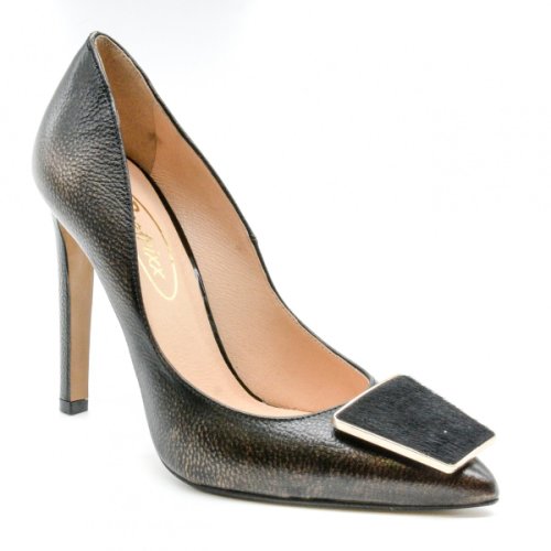 Pantofi eleganti dama, beatrixx, din piele naturala vintage, culoare negru gold, cod 1457-02