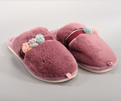 Papuci de casa lila cu floricele pentru dama - cod 555l