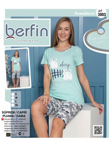 Pijama 3/4 dama, berfin , cu model imprimat, sleep