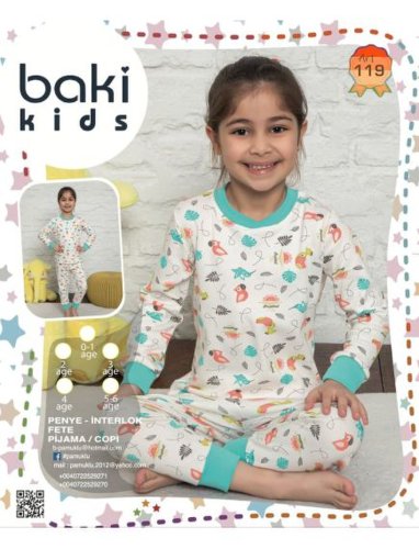 Pijama fete cu model imprimat, baki, alb/rosu