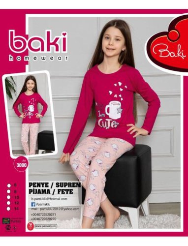 Pijama fete cu model imprimat, baki, cute