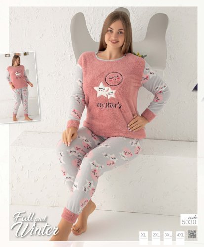 Pijamale cocolino batal dama stars, roz