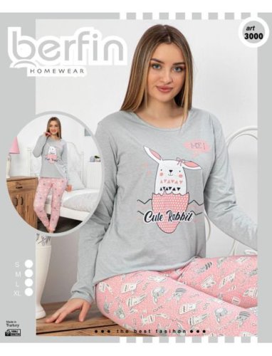Pijamale dama berfin, cu model imprimat, cute rabbit