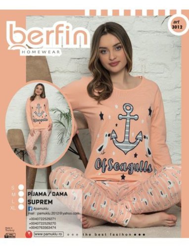 Pijamale dama berfin, cu model imprimat, seagulls