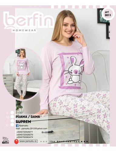 Pijamale dama berfin, cu model imprimat, sweet rabbit