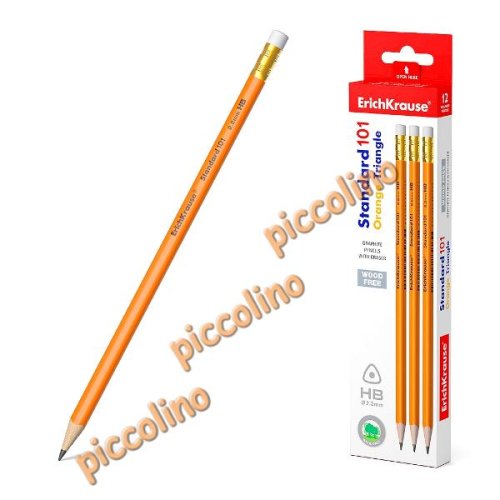 Plastic graphite triangular pencil with eraser erichkrause174 standard triangle 101 orange hb box 12 pcs