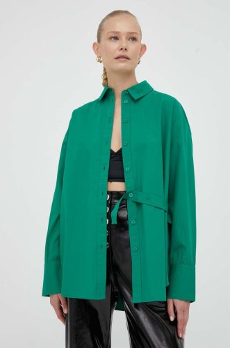 2ndday camasa din bumbac femei, culoarea verde, cu guler clasic, regular