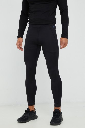 4f leggins de antrenament barbati, culoarea negru, neted