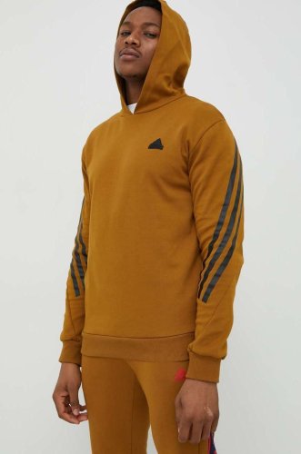 Adidas bluza barbati, culoarea maro, cu glugă, cu imprimeu