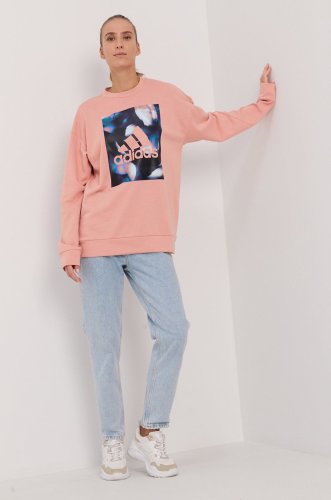 Adidas bluză femei, culoarea portocaliu, cu imprimeu