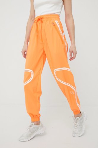 Adidas by stella mccartney pantaloni de antrenament truepace hc2985 femei, culoarea portocaliu, cu imprimeu