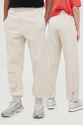 Adidas by stella mccartney pantaloni de trening din bumbac culoarea bej, cu imprimeu