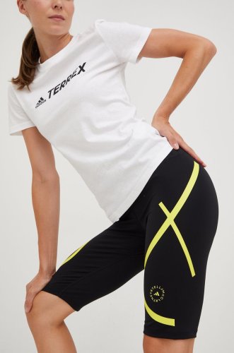 Adidas by stella mccartney pantaloni scurți de alergare femei, culoarea negru, cu imprimeu, high waist