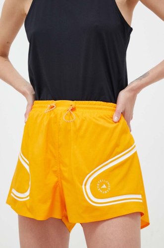 Adidas by stella mccartney pantaloni scurți de alergare truepace culoarea portocaliu, cu imprimeu, high waist