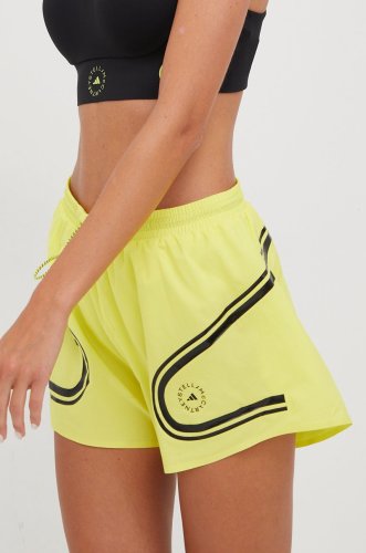 Adidas by stella mccartney pantaloni scurți de alergare truepace femei, culoarea galben, cu imprimeu, medium waist