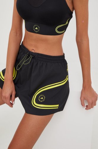 Adidas by stella mccartney pantaloni scurți de alergare truepace femei, culoarea negru, cu imprimeu, medium waist
