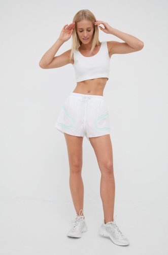 Adidas by stella mccartney pantaloni scurți de alergare truepace hd9119 femei, culoarea alb, cu imprimeu, medium waist