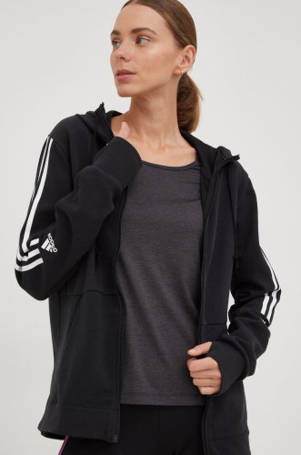 Adidas hanorac de antrenament femei, culoarea negru, cu glugă, cu imprimeu