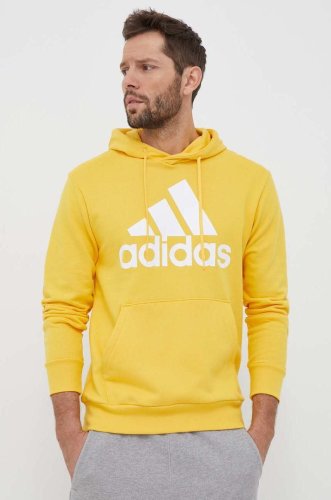 Adidas hanorac de bumbac barbati, culoarea galben, cu glugă, cu imprimeu