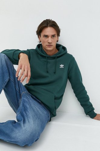 Adidas originals bluza barbati, culoarea verde, cu glugă, cu imprimeu