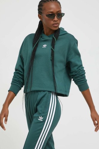 Adidas originals bluza femei, culoarea verde, cu glugă, neted