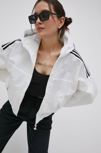 Adidas originals geaca adicolor femei, culoarea alb, de tranzitie, oversize