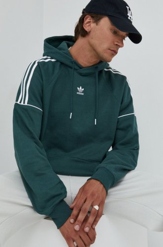 Adidas originals hanorac de bumbac barbati, culoarea verde, neted