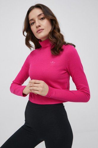 Adidas originals longsleeve trefoil moments femei, culoarea roz, cu turtleneck