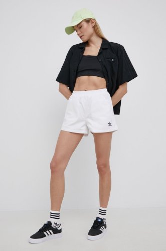 Adidas originals pantaloni scurti adicolor femei, culoarea alb, neted, high waist