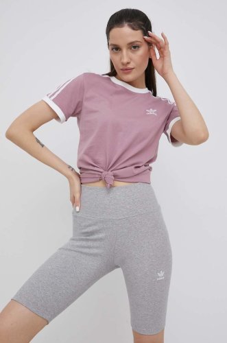 Adidas originals pantaloni scurti adicolor femei, culoarea gri, melanj, high waist