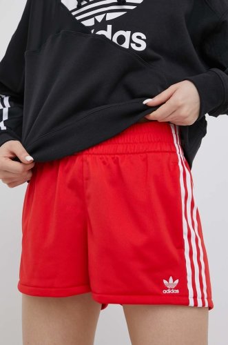 Adidas originals pantaloni scurti adicolor femei, culoarea rosu, neted, high waist