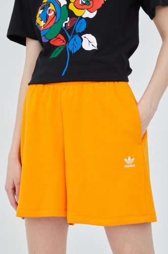 Adidas originals pantaloni scurti adicolor hc0627 femei, culoarea portocaliu, cu imprimeu, high waist