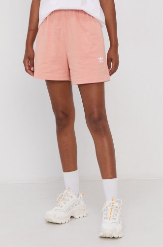 Adidas originals pantaloni scurți femei, culoarea portocaliu, material neted, medium waist