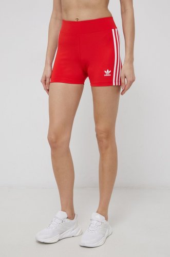 Adidas originals pantaloni scurti femei, culoarea rosu, neted, high waist
