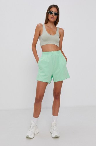 Adidas originals pantaloni scurți femei, culoarea verde, material neted, high waist