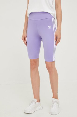 Adidas originals pantaloni scurți femei, culoarea violet, cu imprimeu, high waist he0408-lpurpl