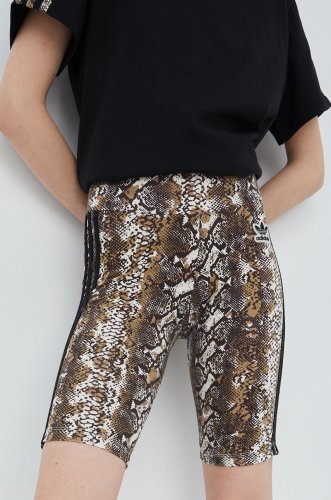 Adidas originals pantaloni scurti ht5966 femei, culoarea maro, cu imprimeu, high waist