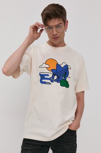 Adidas originals tricou bărbați, culoarea crem, cu imprimeu