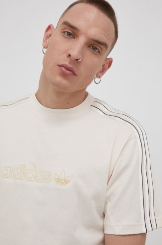 Adidas originals tricou bărbați, culoarea crem, material neted