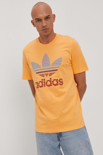 Adidas originals tricou bărbați, culoarea portocaliu, cu imprimeu