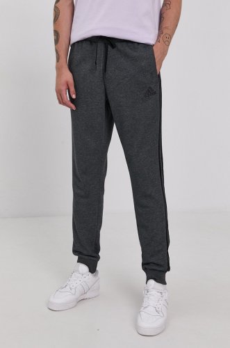 Adidas pantaloni bărbați, culoarea gri, material neted
