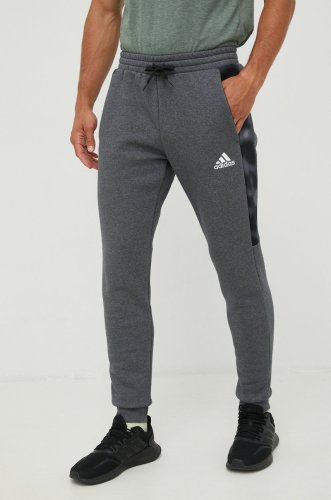 Adidas pantaloni de trening barbati, culoarea gri, neted
