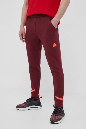 Adidas pantaloni de trening culoarea bordo, cu imprimeu