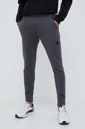 Adidas pantaloni de trening culoarea gri, cu imprimeu