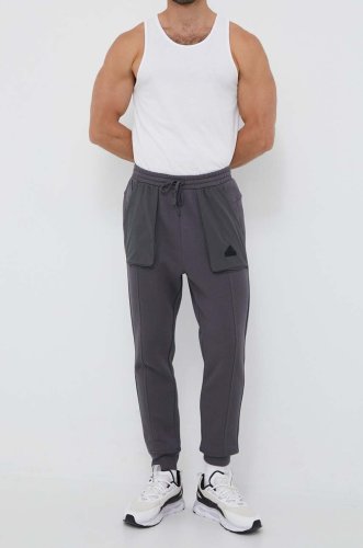 Adidas pantaloni de trening culoarea gri, neted