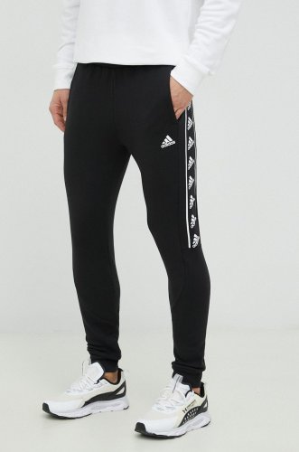 Adidas pantaloni de trening din bumbac barbati, culoarea negru, cu imprimeu