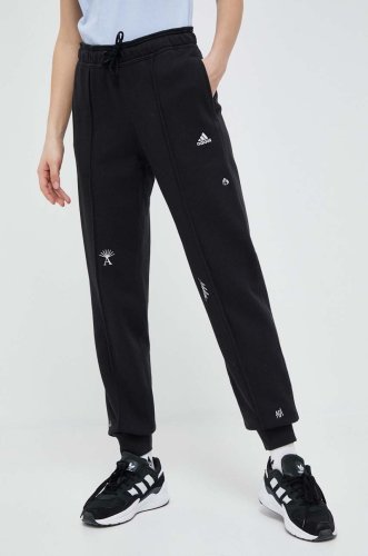 Adidas pantaloni de trening din bumbac culoarea negru, cu imprimeu